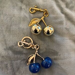 Set of 2 Gold and Blue Cherry Keychains